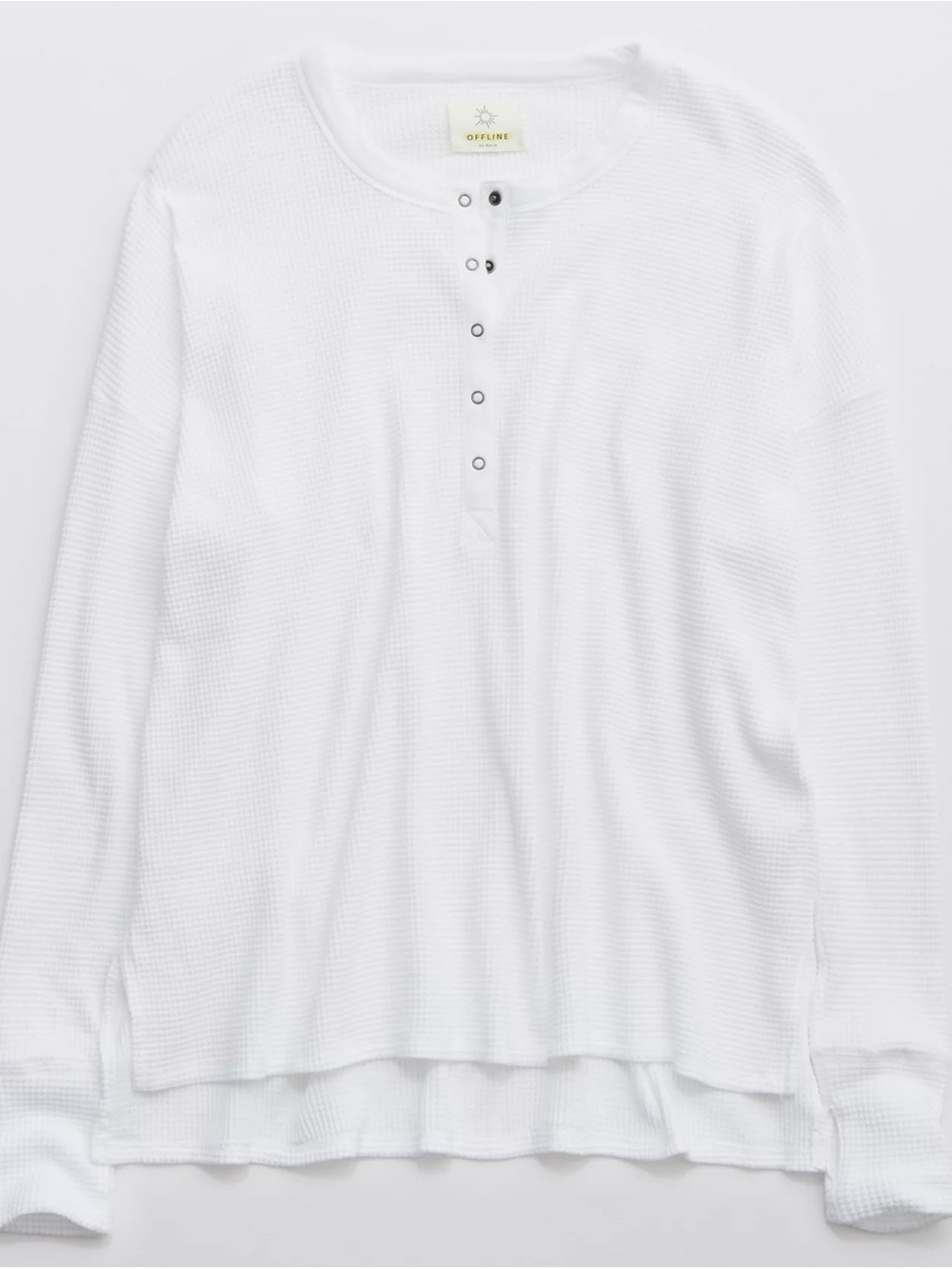 Offline By Aerie Waffle Henley White Womens Small Thumb Holes Thermal Oversized